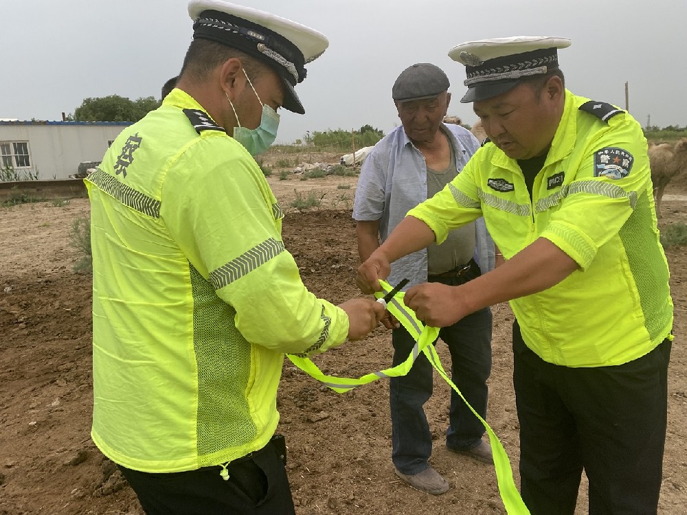 5月27日,和硕县公安局民警为牲畜佩戴“反光贴”。王建全摄.jpg
